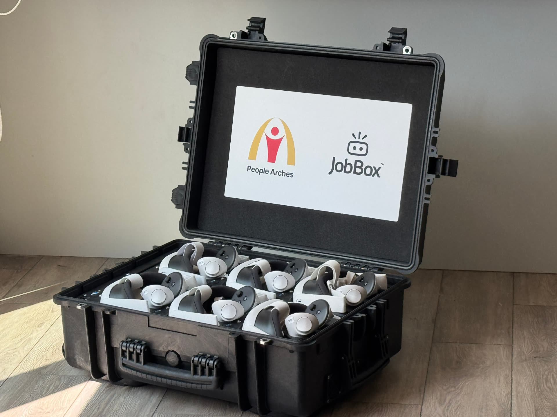 JobBox on the floor, open, wide shot
